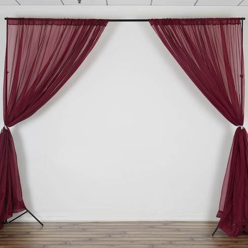 2 Pack Burgundy Sheer Chiffon Event Curtain Drapes, Durable Flame Resistant Premium Organza Backdrop Event Panels With Rod Pockets - 10ftx10ft