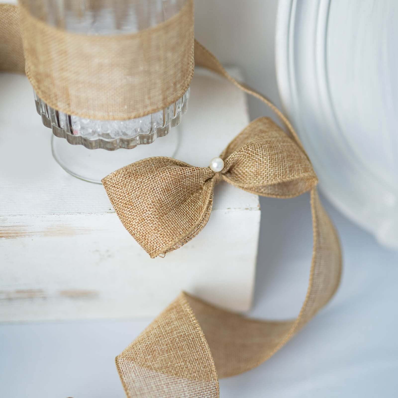 2.5" x 10 Yards Natural Tone Wired Burlap Ribbon Wholesale