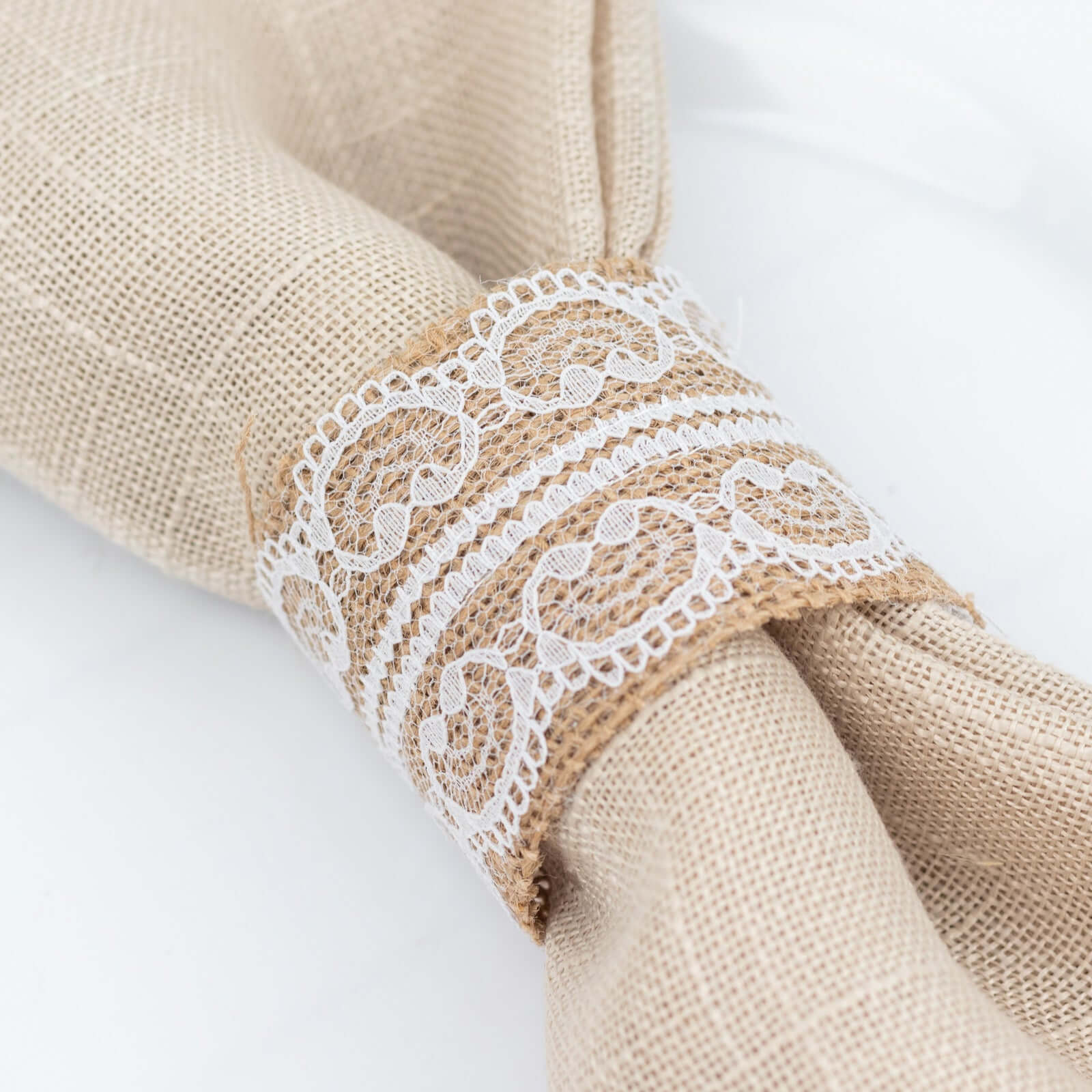 6 Pack Rustic Boho Chic Burlap and Lace Napkin Rings, Farmhouse Style Jute Serviette Buckles Holder