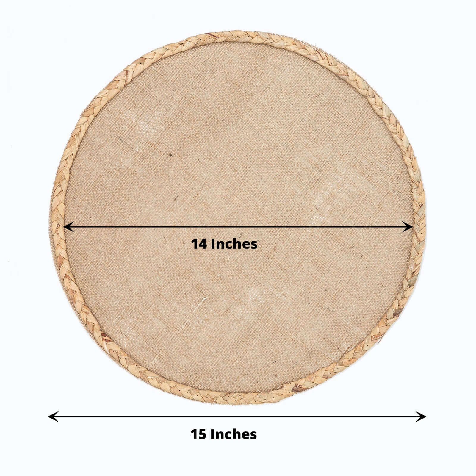 4-Pack Placemats Braided Edge Design Natural Burlap Jute Round - Rustic Farmhouse Style with Trim 15"