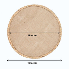 4-Pack Placemats Braided Edge Design Natural Burlap Jute Round - Rustic Farmhouse Style with Trim 15"