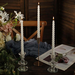 12-Pack Taper Candles Spiral Long Burn Wick Design White - Premium Unscented Wax Dinner Candle Sticks 11"