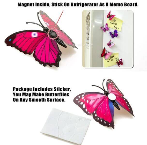 12-Pack 3D Butterfly Wall Decals, DIY Stickers Decorative Pink Collection Removable Design