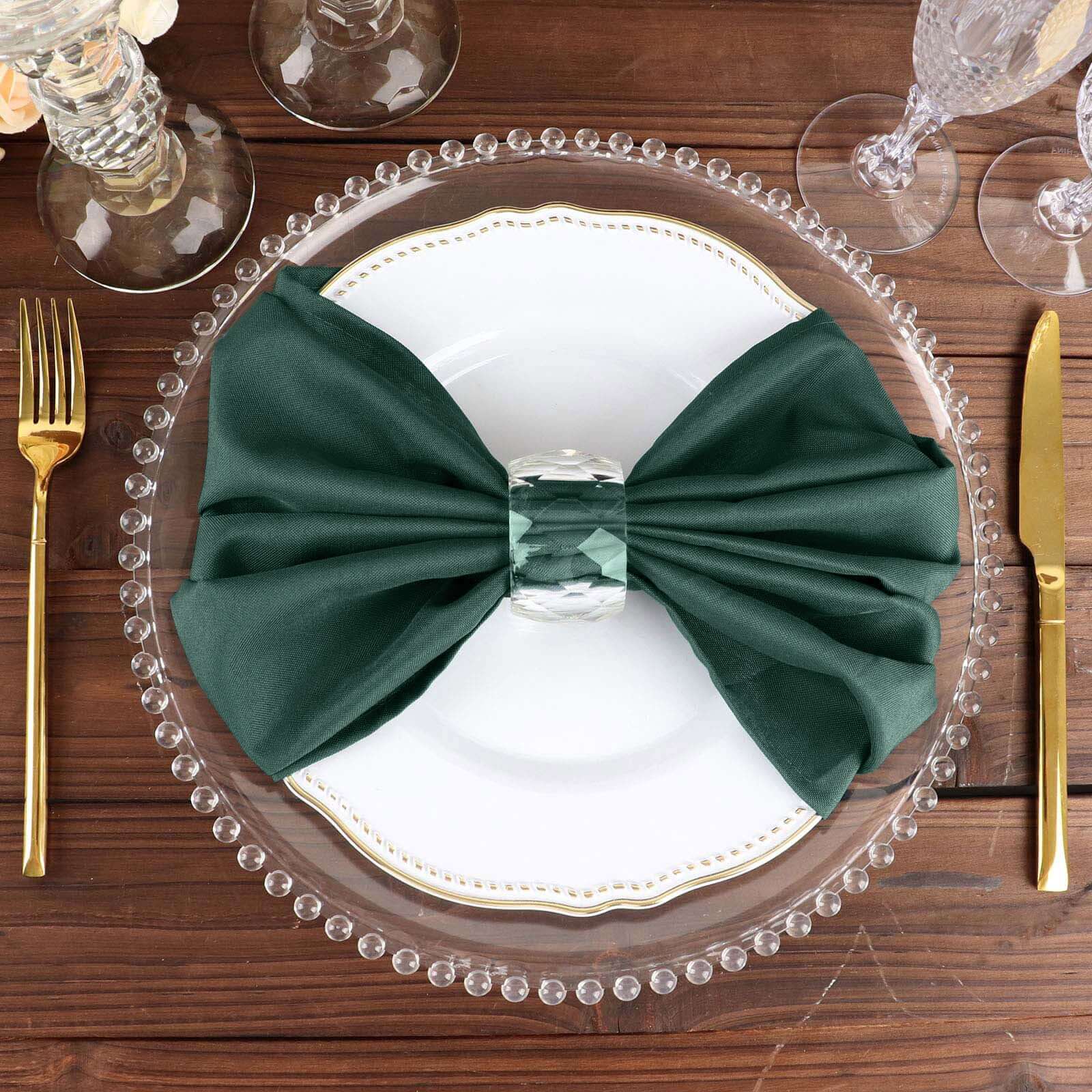 5 Pack Polyester 20"x20" Napkins Hunter Emerald Green - Wrinkle Resistant & Easy Care Cloth Napkins