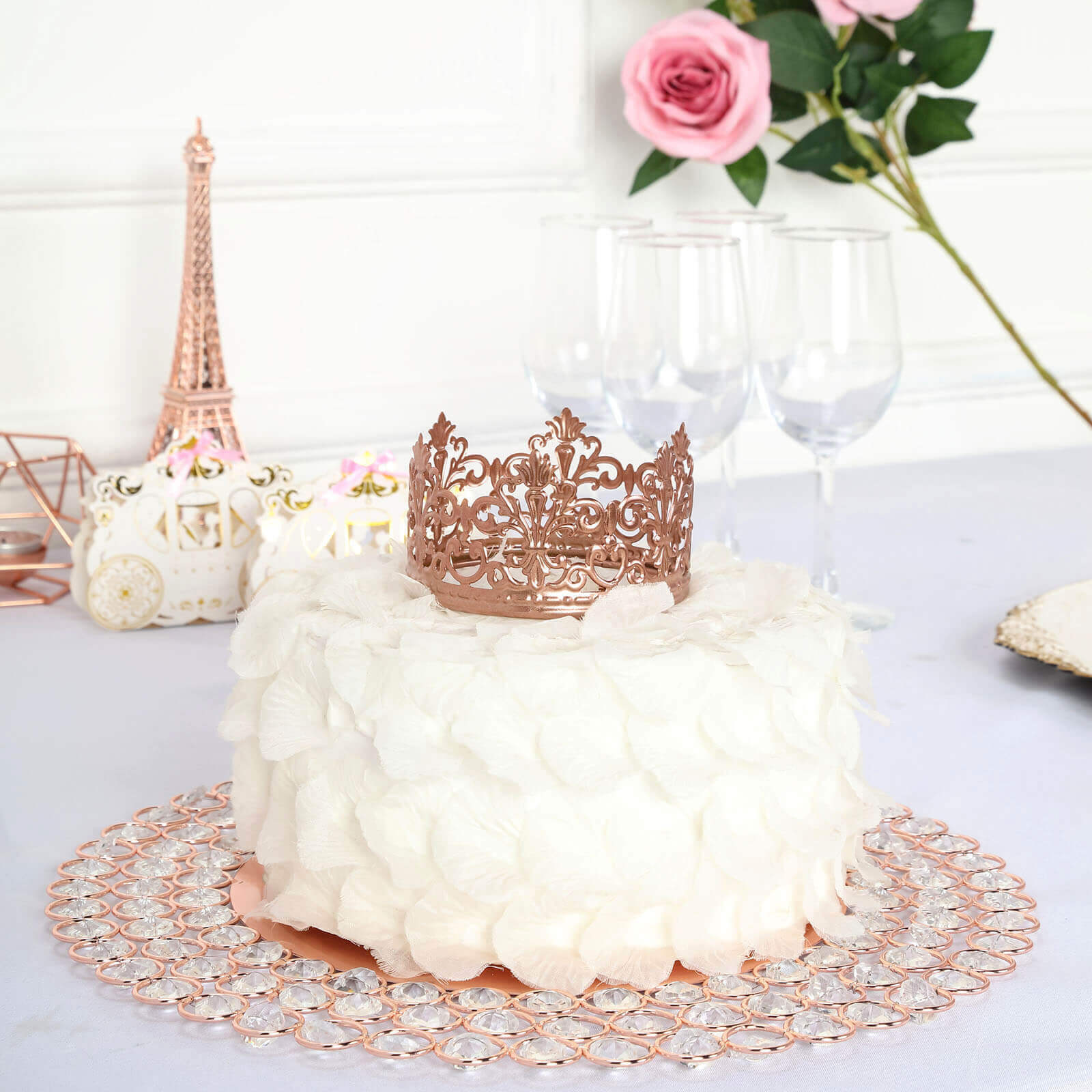 Metal Princess Crown Cake Topper Rose Gold - Exquisite Cake Centerpiece Decor for Quinceañeras Bridal Showers & Fairytale-Themed Events 2"
