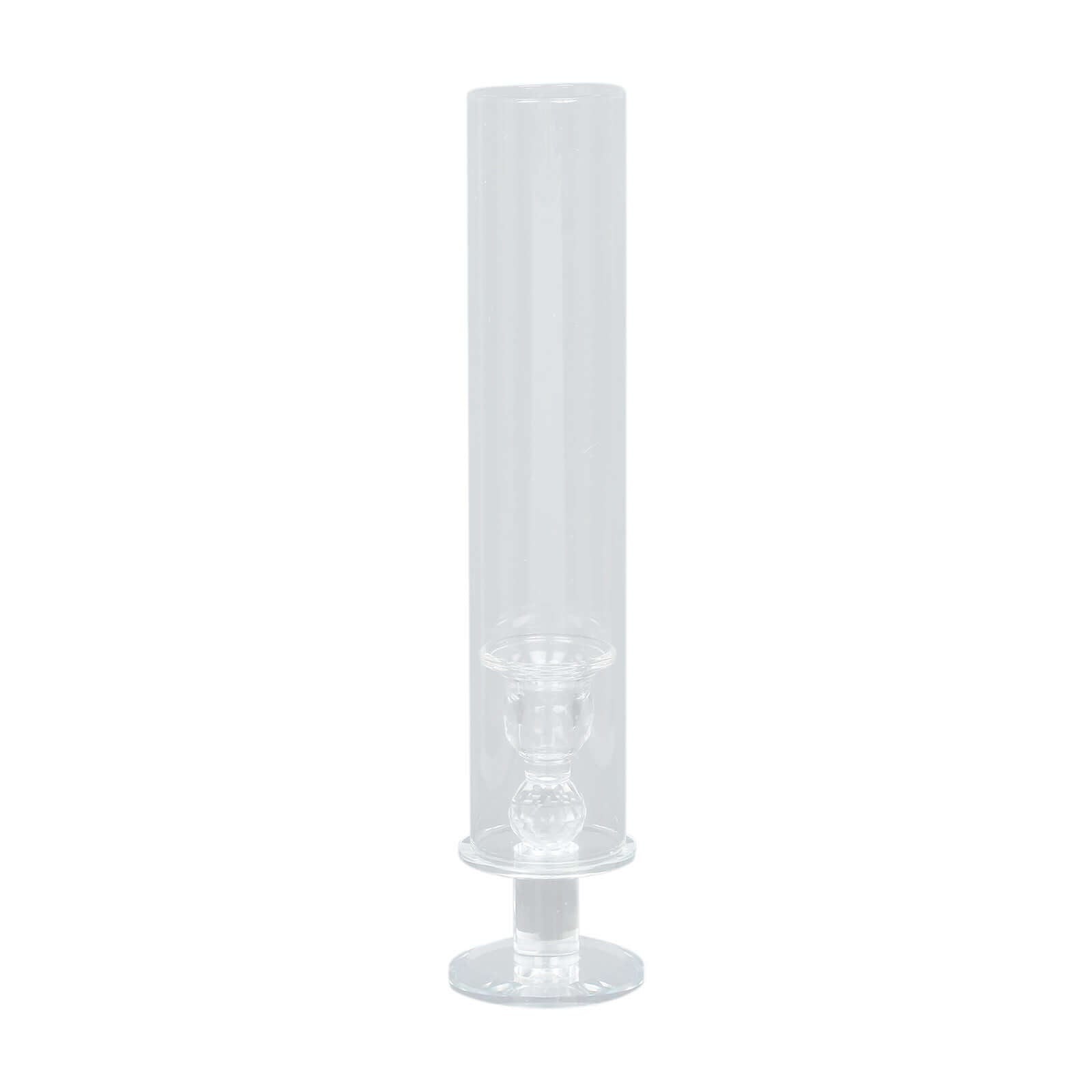 2-Pack Crystal Hurricane Taper Candle Holders, Tall Decorative Candle Stands Clear Cylinder Chimney Tubes 14"