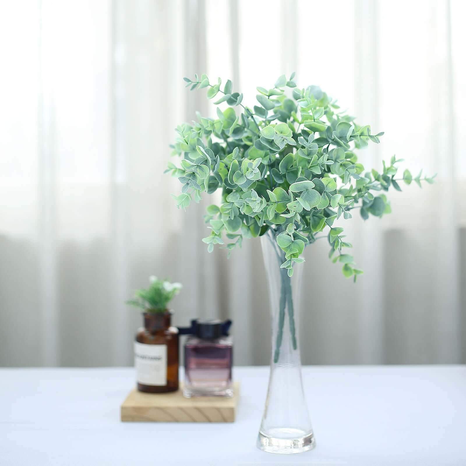 3 Bushes 14" Artificial Eucalyptus Branches, Greenery Bouquet Plants