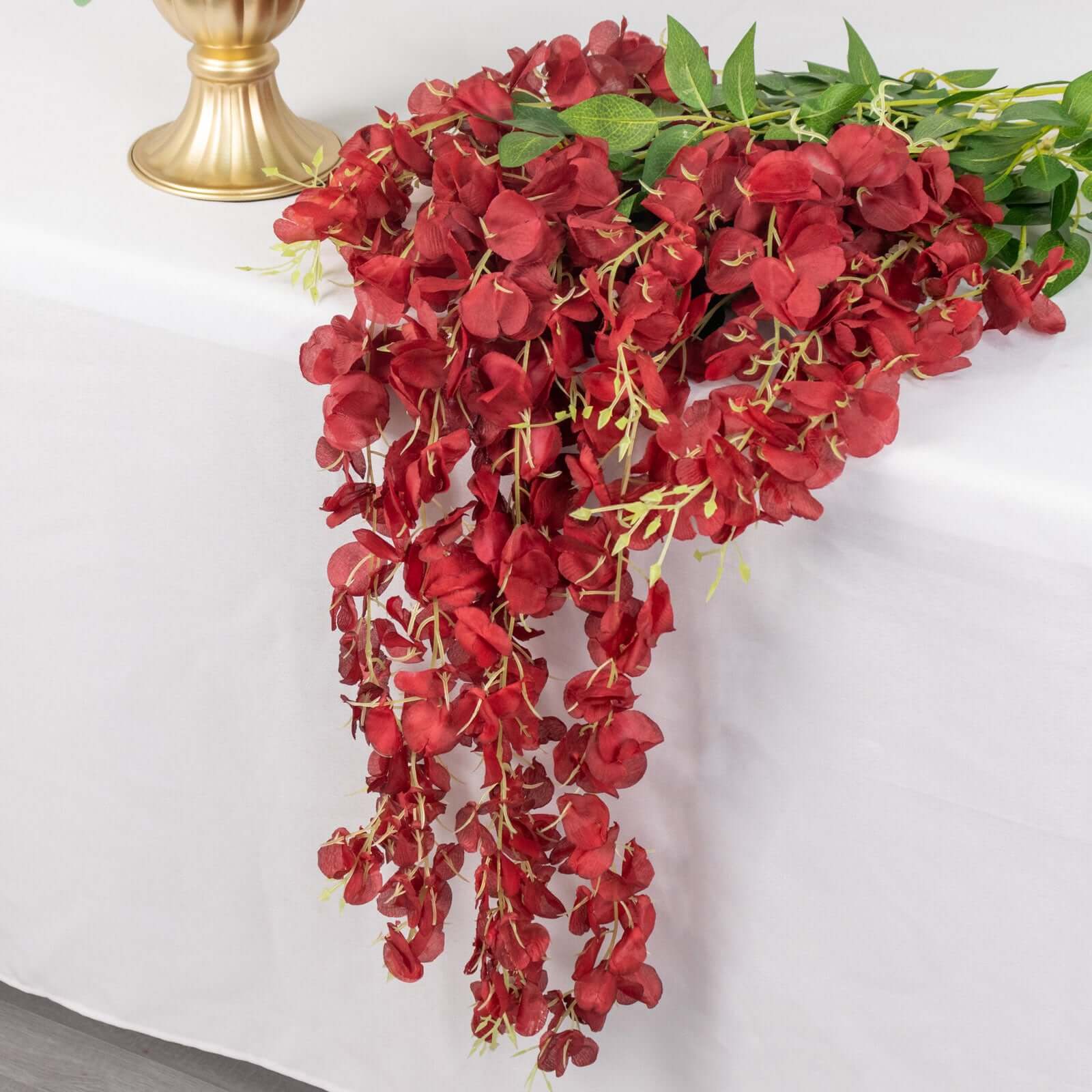 5 Pack 44" Silk Hanging Wisteria Flower Garland Vines in Burgundy, 3 Strands in 1 Bush