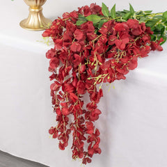 5 Pack 44" Silk Hanging Wisteria Flower Garland Vines in Burgundy, 3 Strands in 1 Bush