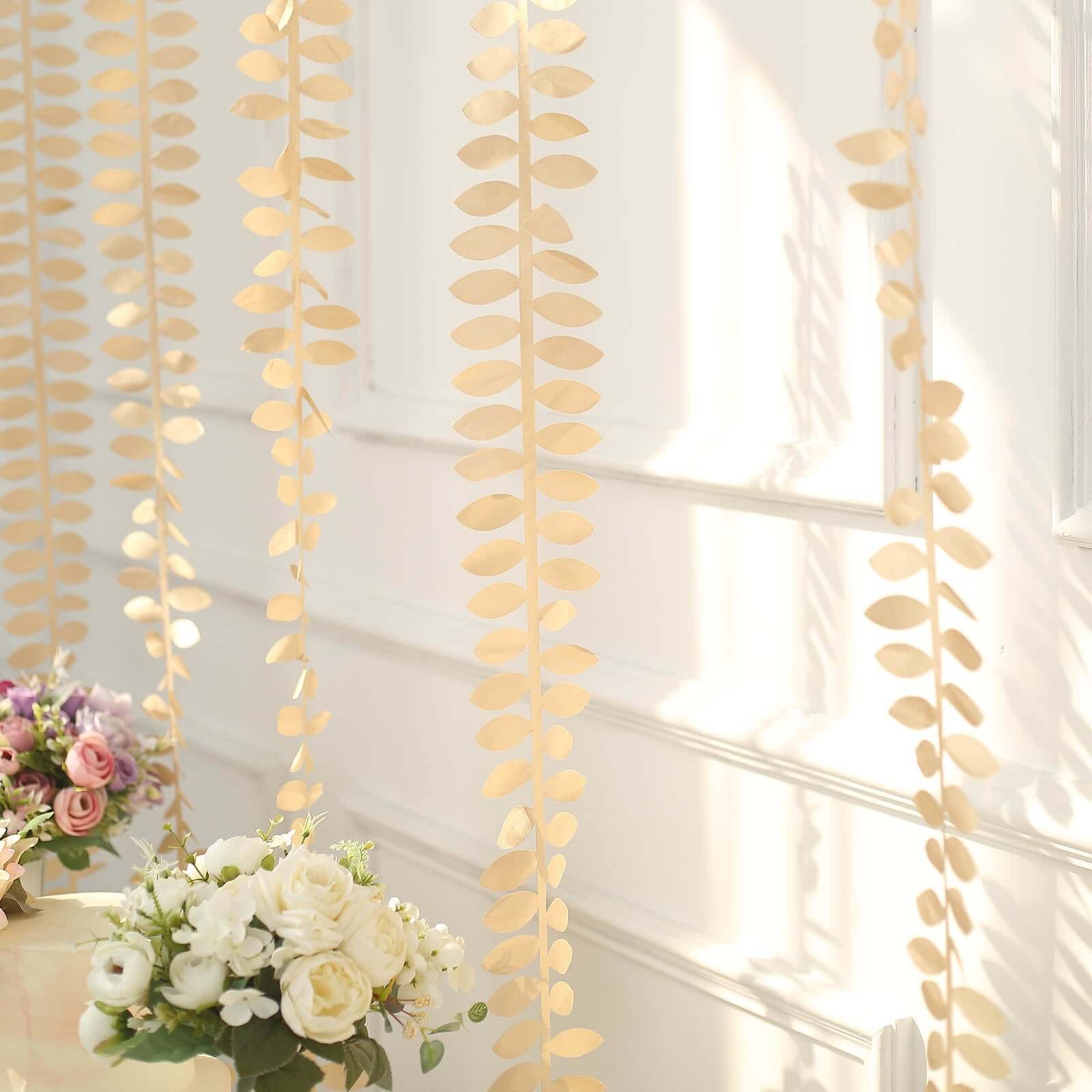 Taffeta Ribbon Sash with 4" Leaf Petal Design Champagne 50ft - Sophisticated Artificial Fabric Garland