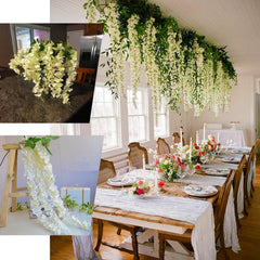 5 Pack 44" Silk Hanging Wisteria Flower Garland Vines in Light Blue, 3 Strands in 1 Bush