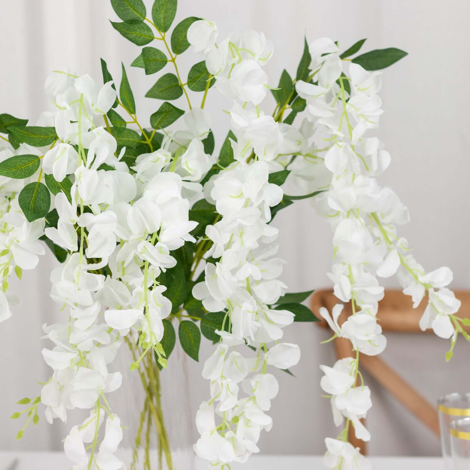 5 Pack 44" Silk Hanging Wisteria Flower Garland Vines in White, 3 Strands in 1 Bush