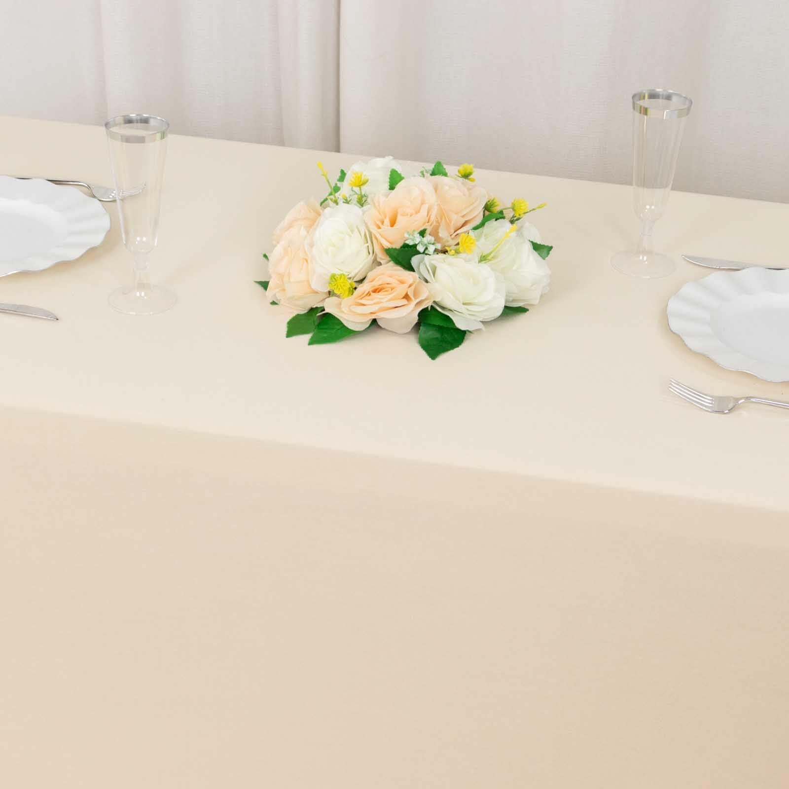 Stretch Spandex 48"x30" Rectangle Tablecloth Beige - Durable Form-Fitting Table Cover