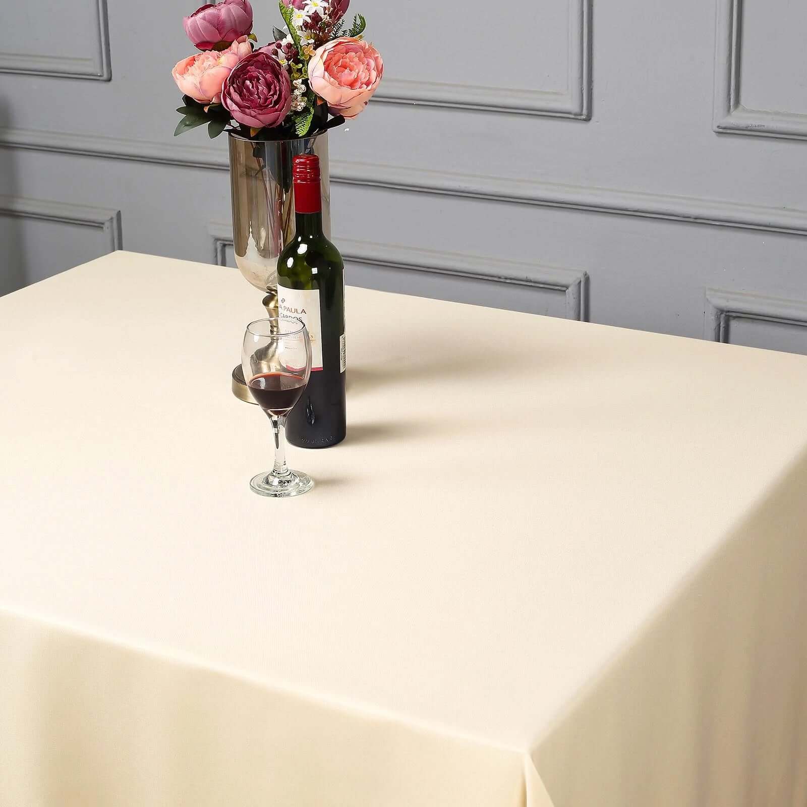 Polyester Square 90"x90" Tablecloth Beige - Wrinkle-Resistant & Durable Table Cover