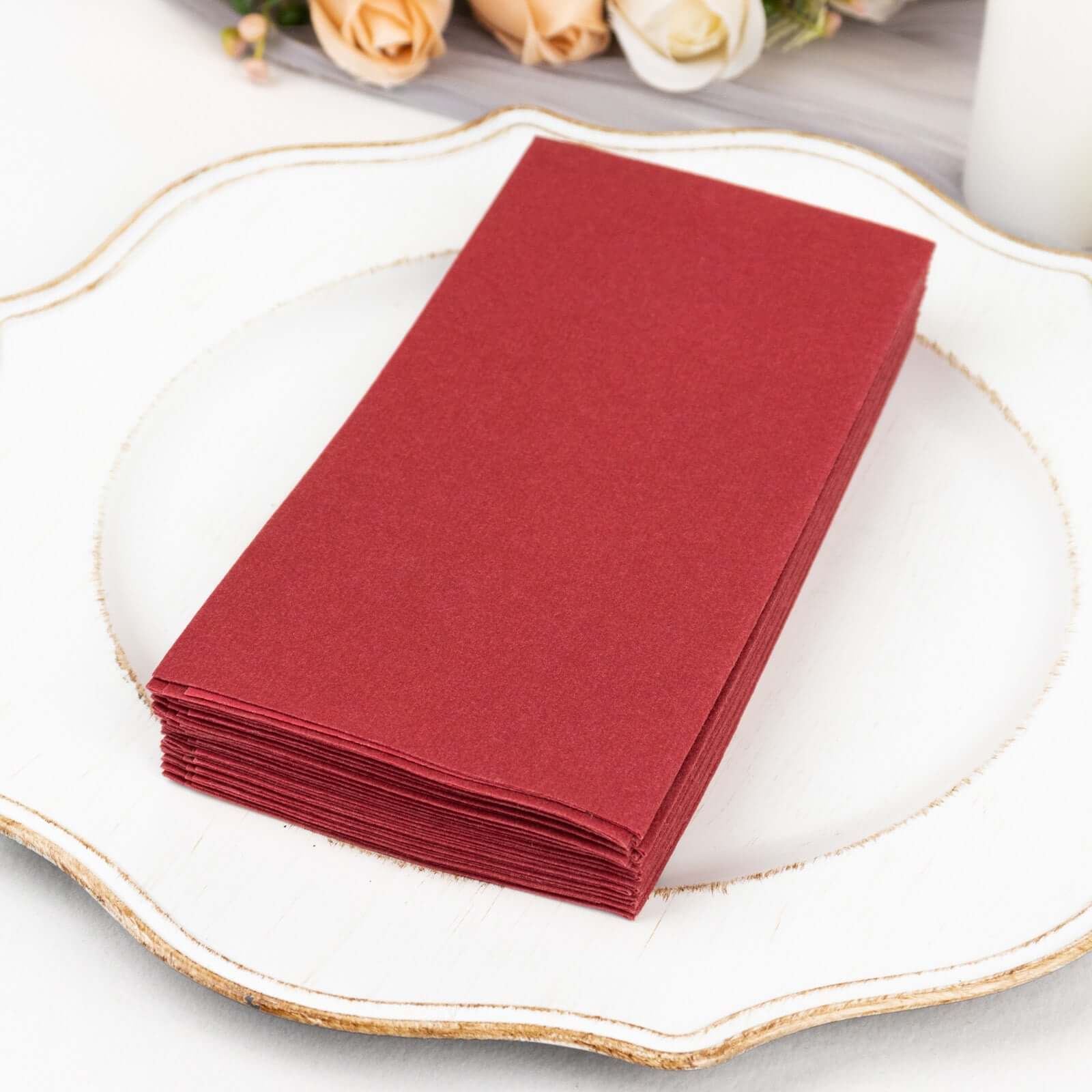 20-Pack Paper Linen-Like Napkins Burgundy - Disposable Hygienic Airlaid Guest Towels 8.5"x4"