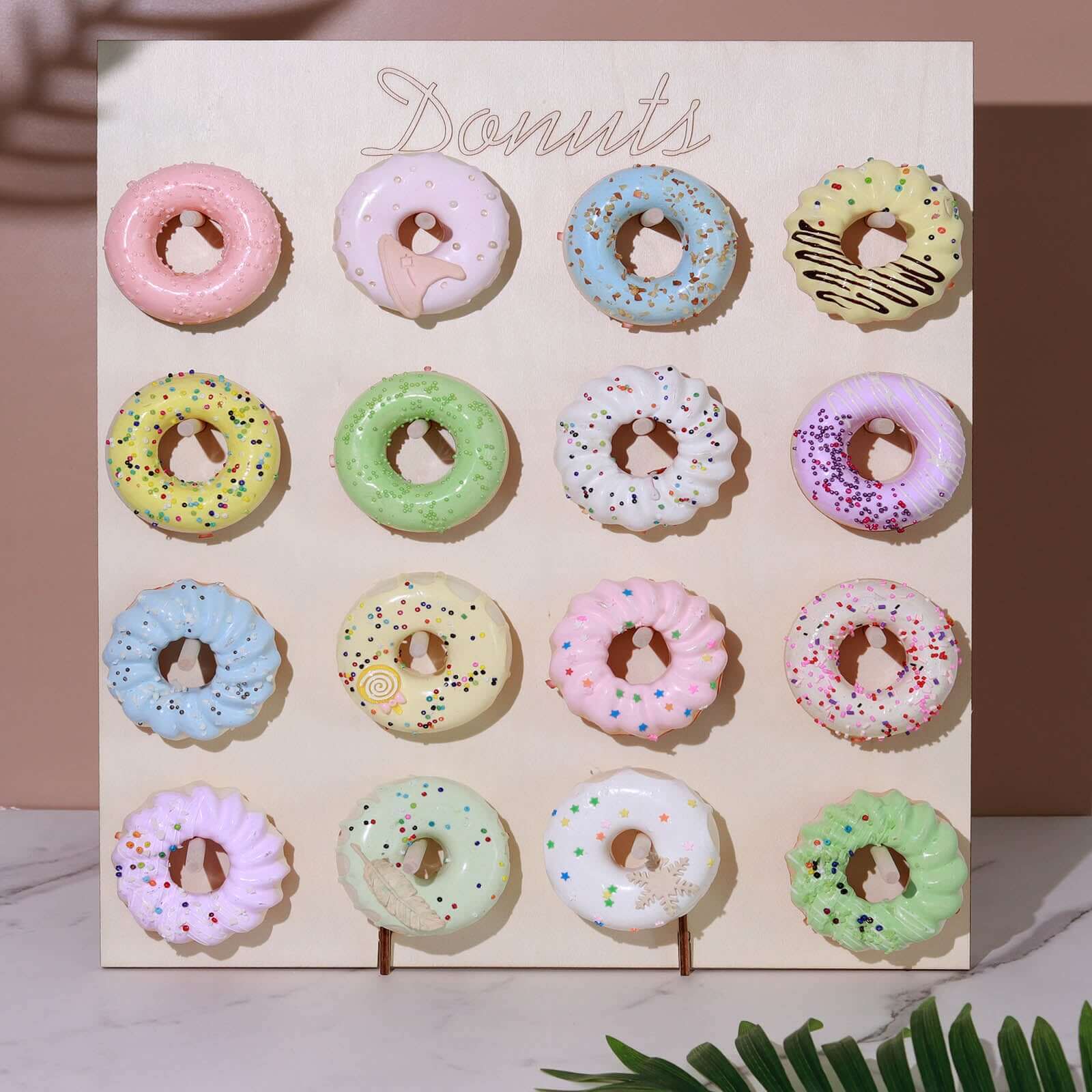Natural Wood Rectangle Donut Wall Stand - Space Saving Detachable Rustic Chic Doughnut Pegboard Dessert Display Pretzel Bagel Holder 19"