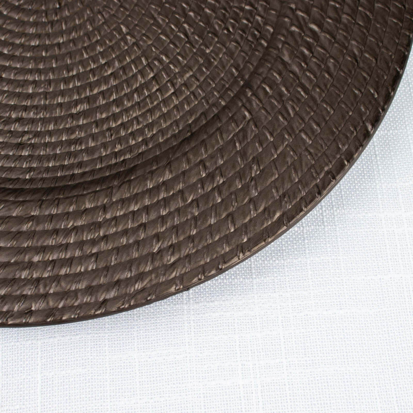 6-Pack Acrylic Round Charger Plates 13" in Natural Brown with Rattan-Like Design, Farmhouse Disposable Plastic Charger Tableware
