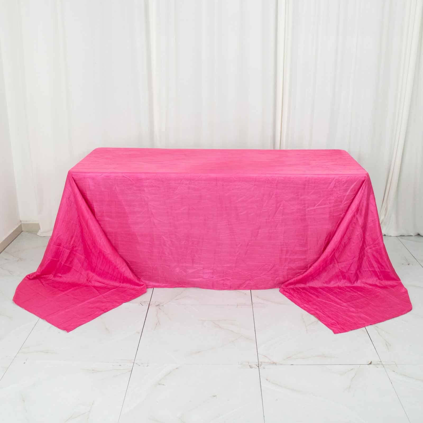 Taffeta 90"x156" Rectangle Tablecloth Fuchsia - Accordion Crinkle Seamless Table Cover