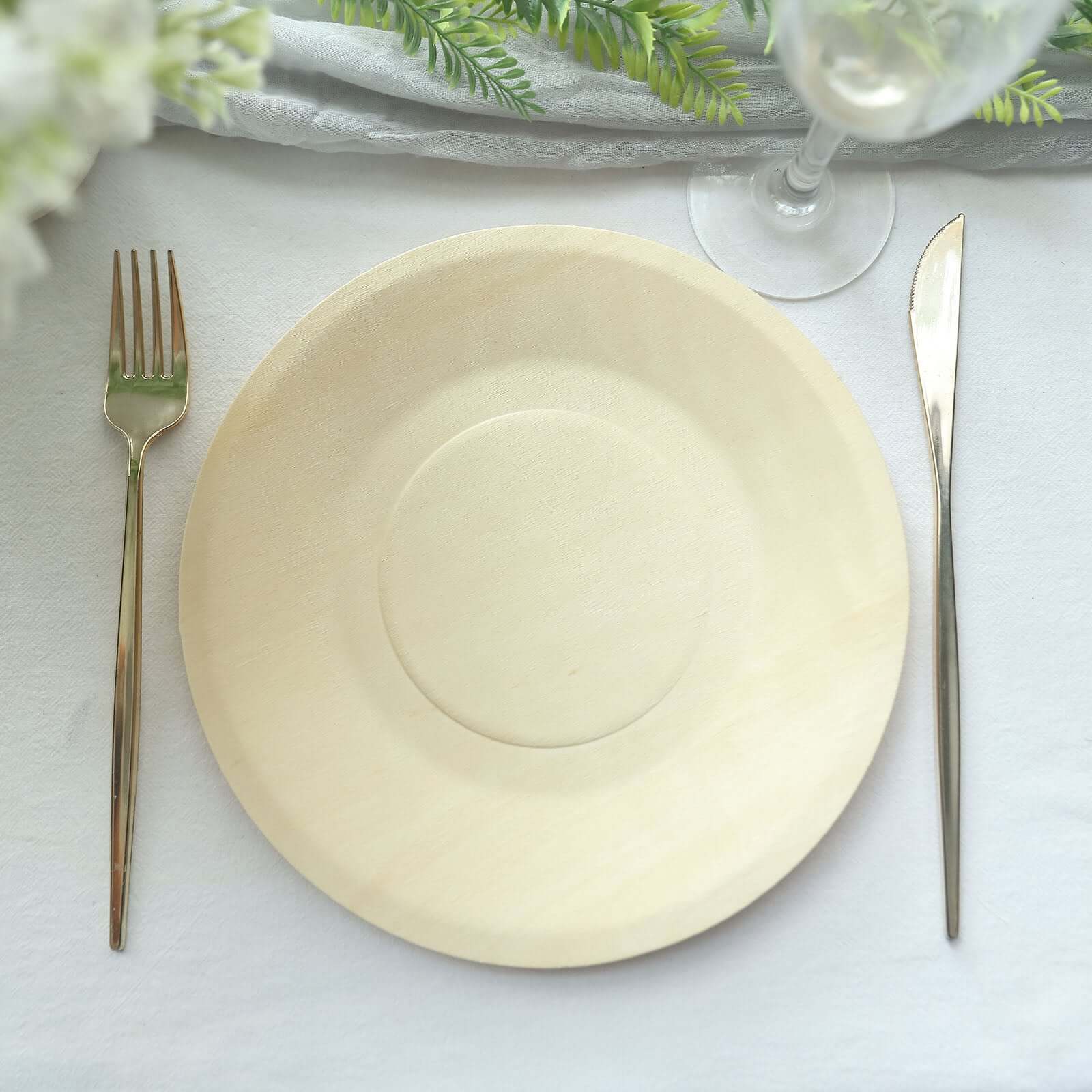 25-Pack Birchwood 9" Round Dinner Plates - Natural Eco Friendly Wooden Disposable Plates for Farmhouse-Style Events, Parties & Gatherings