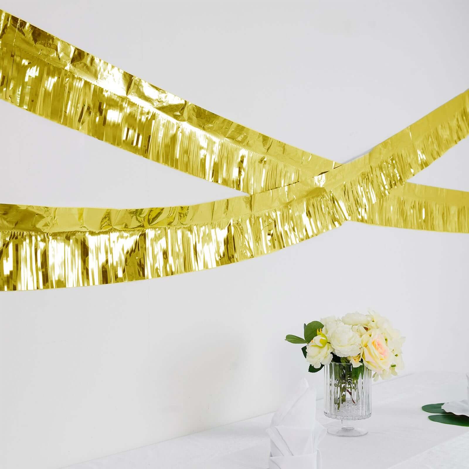 16ft Metallic Gold Foil Tassel Fringe Backdrop Banner, Tinsel Garland Decor