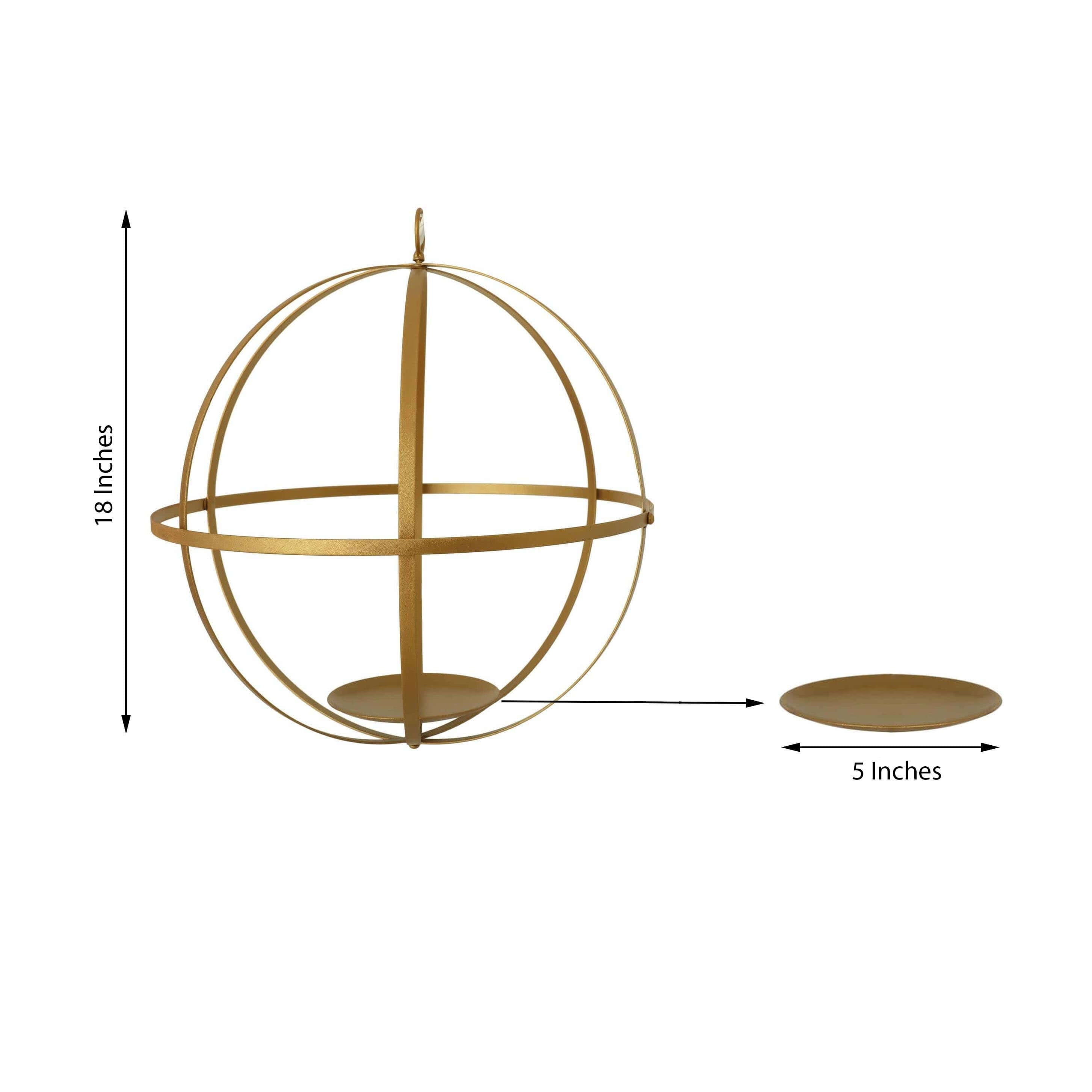 Hanging Sphere Candle Holder Gold Wrought Iron Wedding Decorative Ball - Centerpiece 18"
