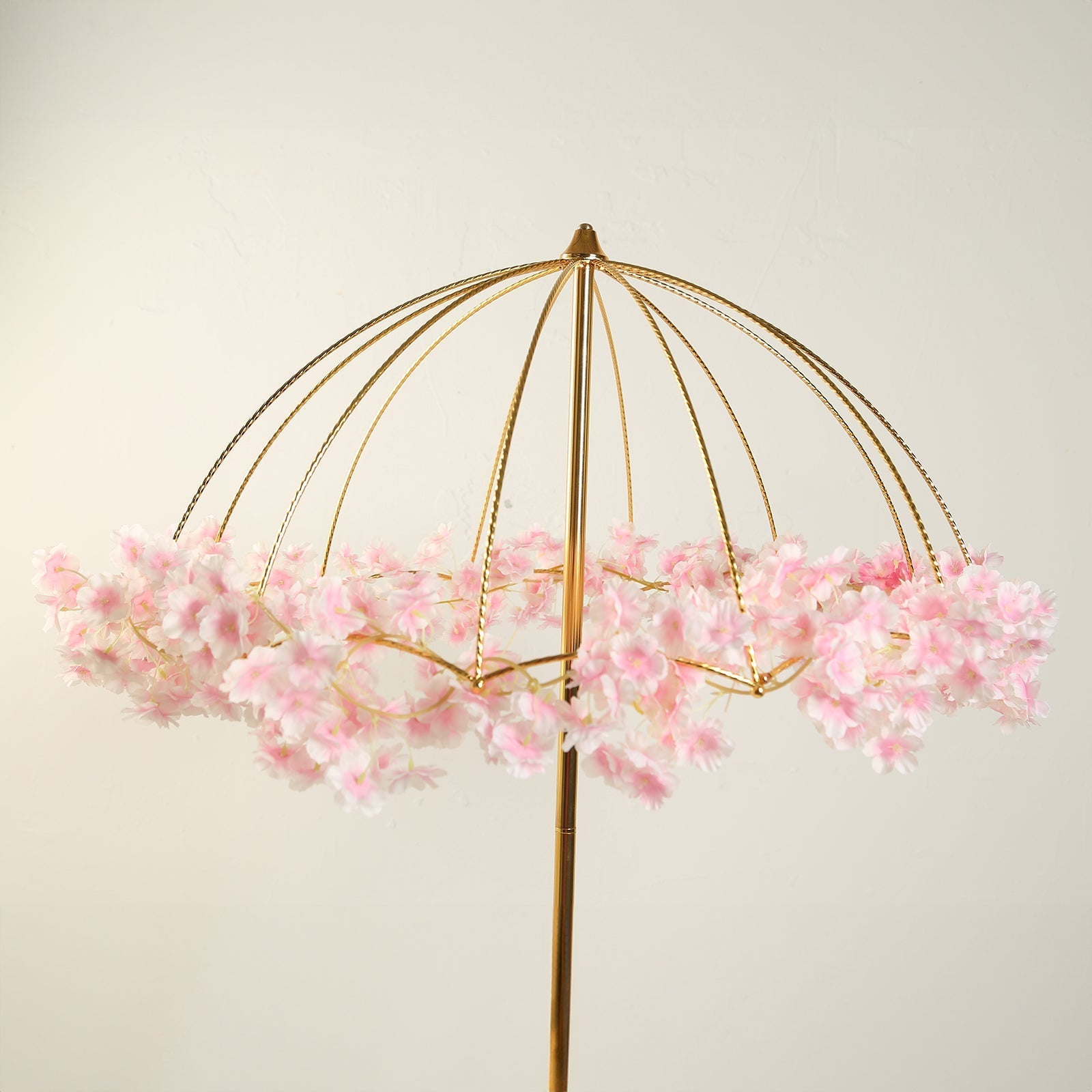 Wedding Centerpiece Umbrella Design Metal Gold - Round Base Floral Frame Stand 42"
