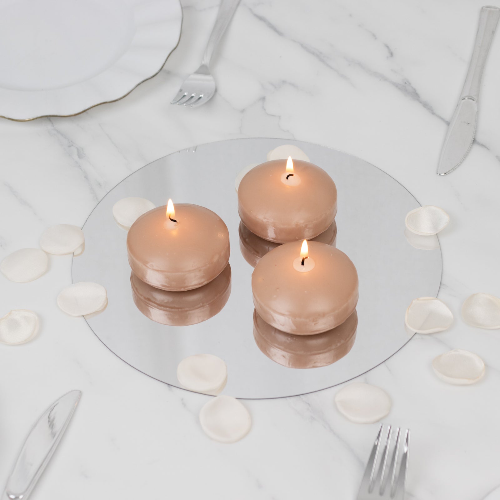12 Pack 3" Beige Floating Candles, Unscented Dripless Wax Discs for Centerpieces