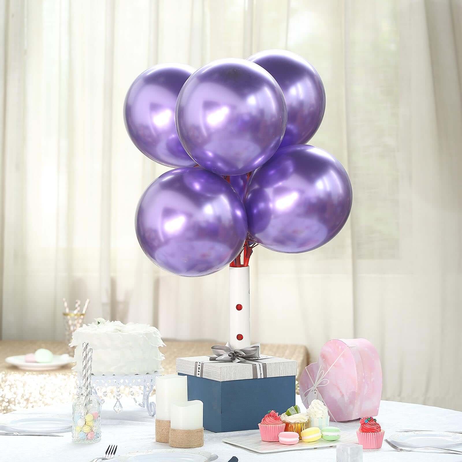 25 Pack 12" Metallic Chrome Purple Latex Helium Air Party Balloons