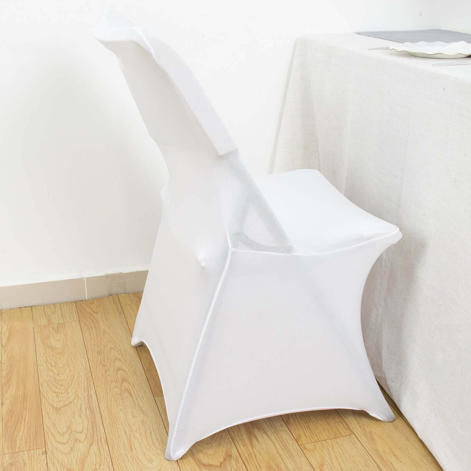 Stretch Spandex Chair Cover White for Lifetime Folding Chairs - Wrinkle Resistant Snug Fit Slipcover with Foot Pockets for Sophisticated Event Styling