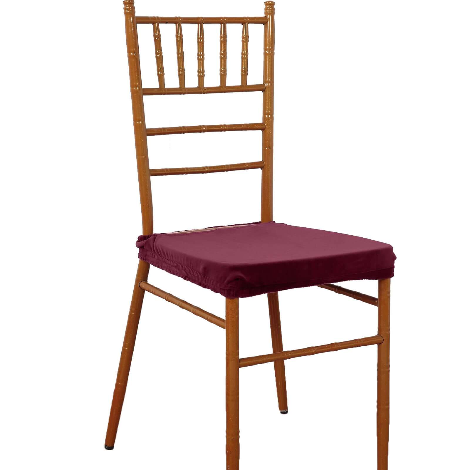 Velvet Chair Cushion Protector Stretch with Tie for Dining Chairs Burgundy - Durable Cover for Formal Gatherings