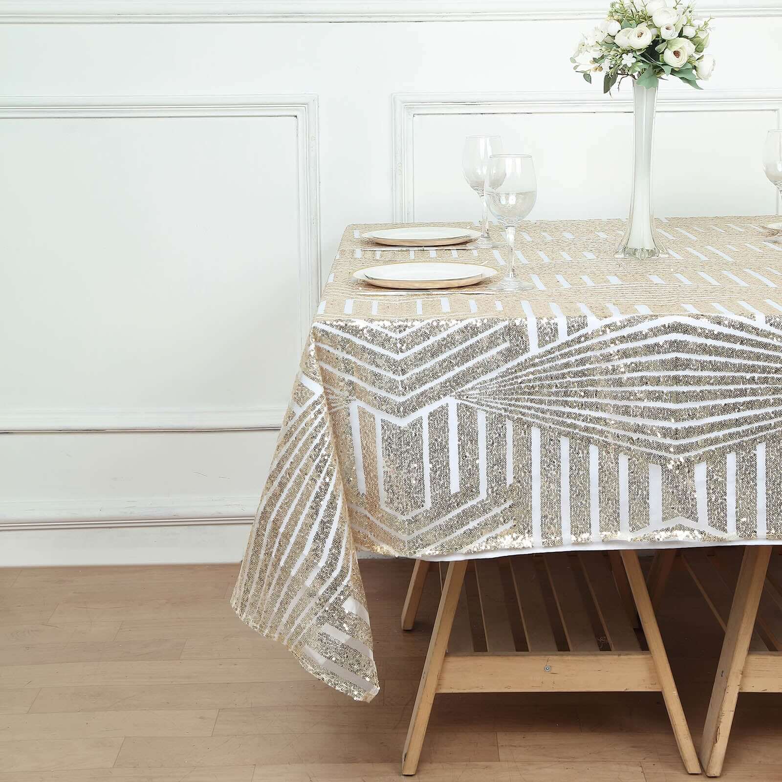 Sequin 72" Table Overlay Square Tablecloth Champagne - Diamond Glitz Table Cover