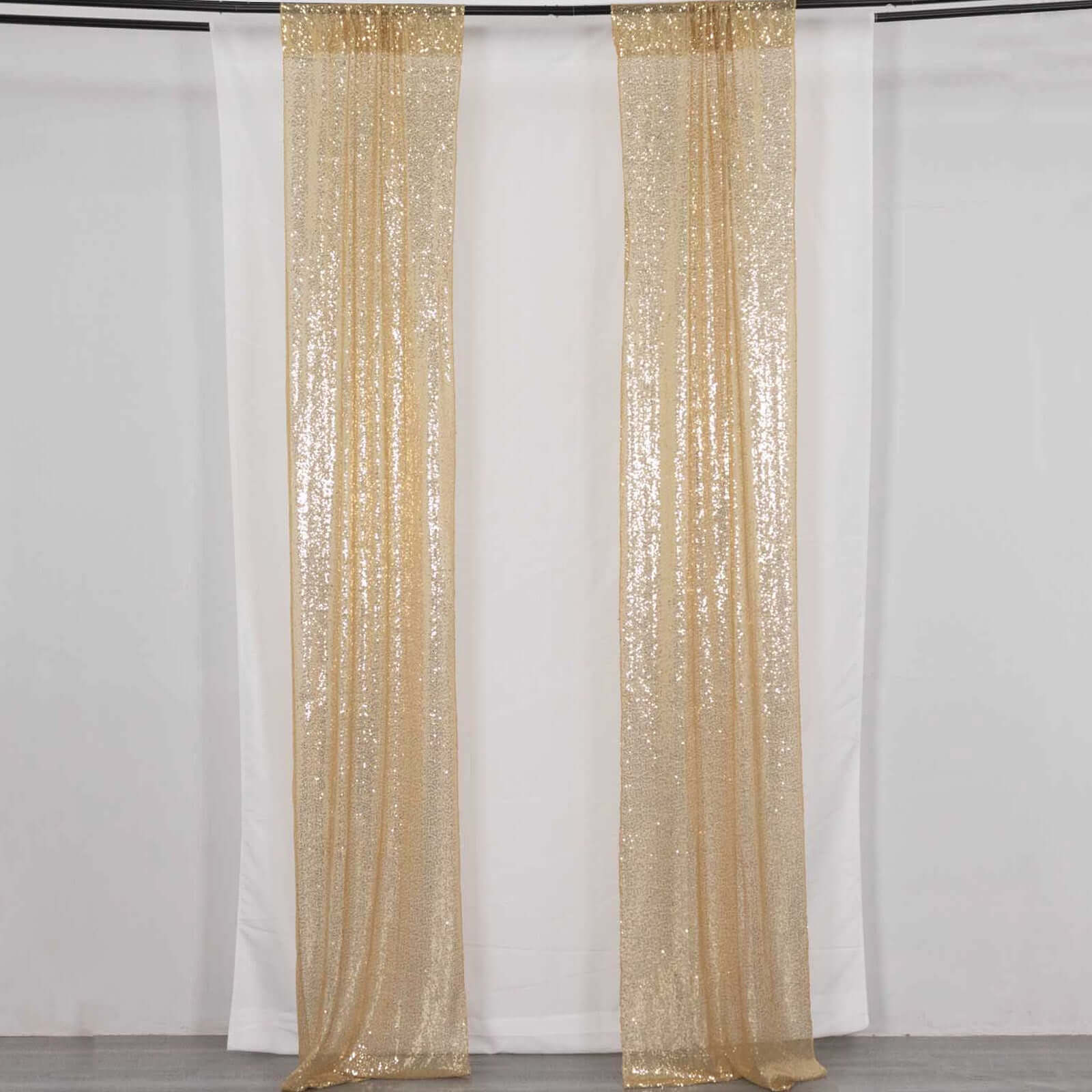 2 Pack Champagne Sequin Event Curtain Drapes with Rod Pockets, Seamless Backdrop Event Panels - 8ftx2ft