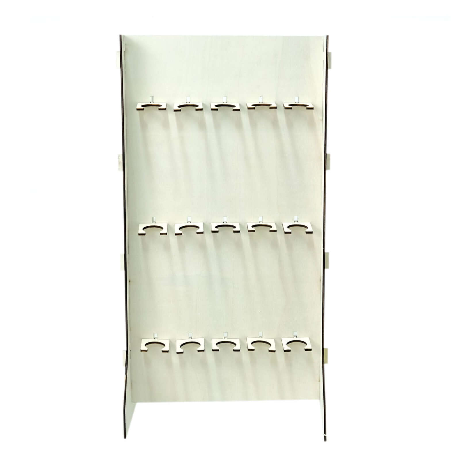 3-Tier Wooden Rectangle Champagne Wall Glass Holder in White - Floor Standing 15 Stemware Rack Cocktail Display Drink Organizer for Rustic Events & Banquets