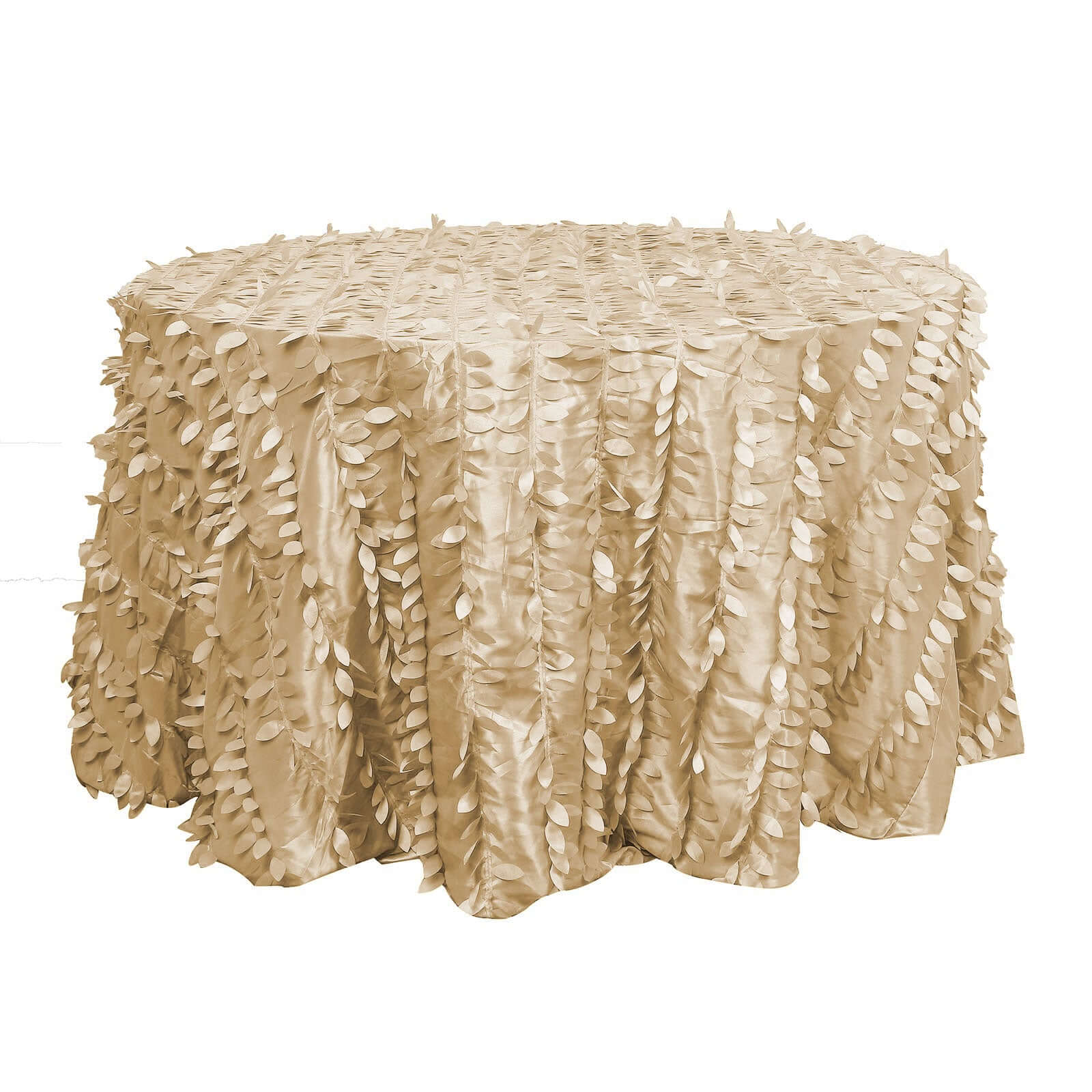 Taffeta 120" Round Tablecloth Champagne 3D | 3D Leaf Petal Design Seamless Table Cover