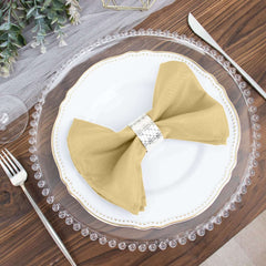 5 Pack Polyester 17"x17" Napkins Champagne - Durable & Wrinkle Resistant Dinner Napkins