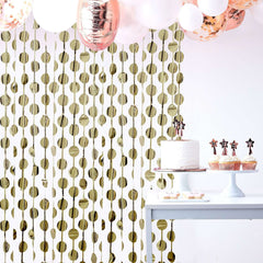 Champagne Round Chain Foil Fringe Curtain Party Backdrop, Metallic Champagne Tinsel Streamer Party Decor - Door Window Foil Curtain - 3ftx6.5ft