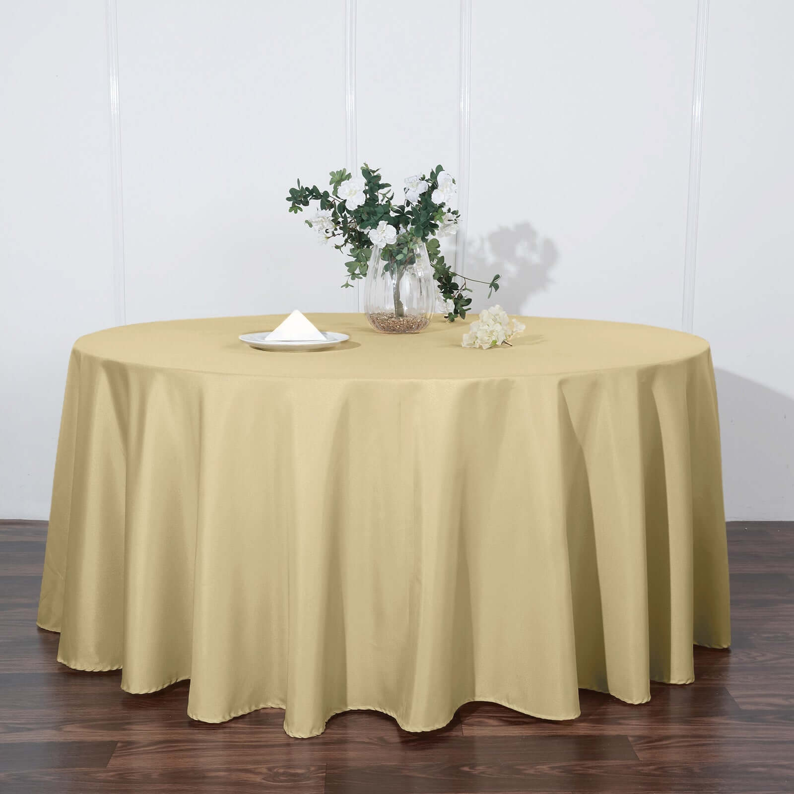 Polyester 120" Round Tablecloth Champagne - Seamless Wrinkle-Resistant Table Cover