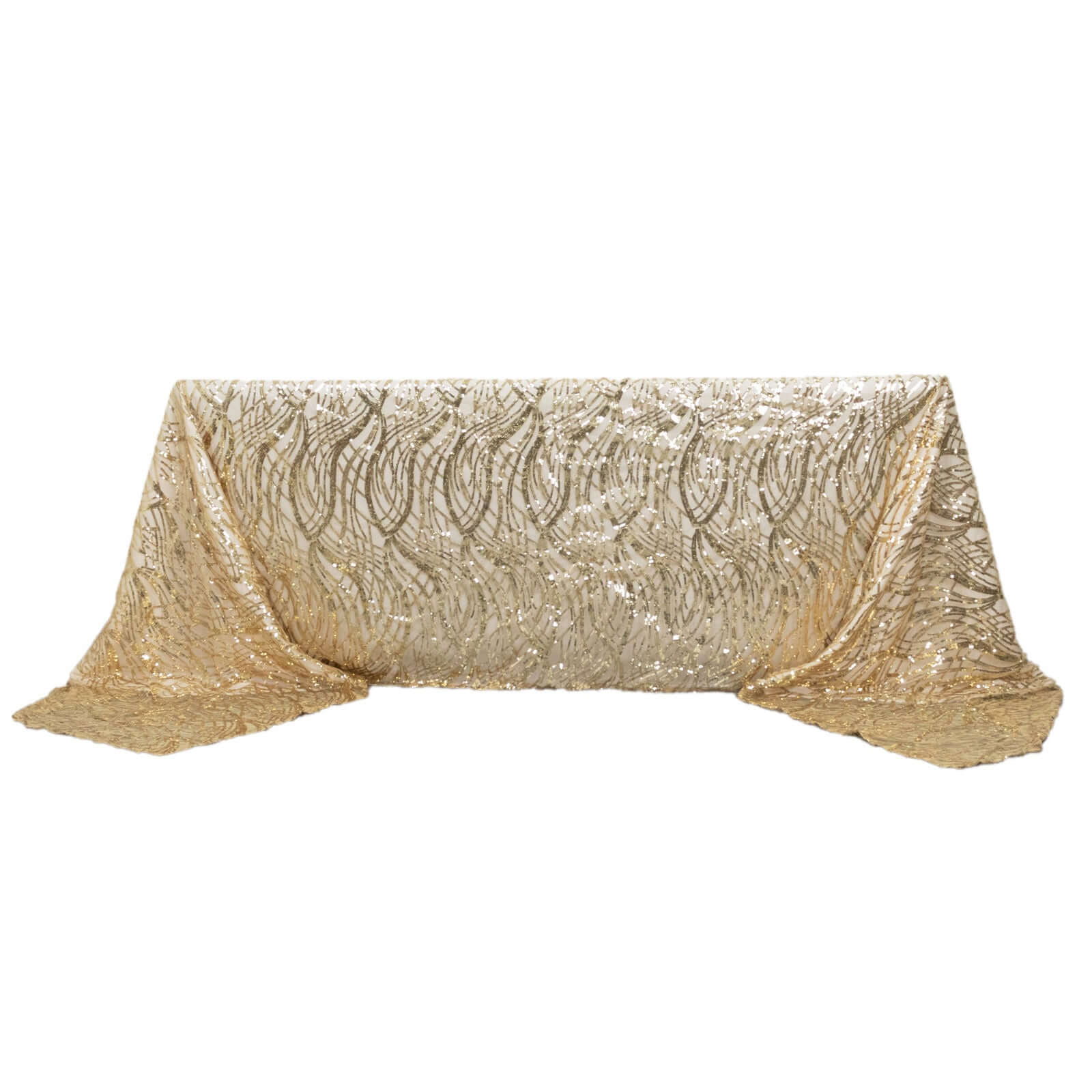 Mesh 90"x156" Rectangle Tablecloth Champagne - Wave Sequin Embroidered Table Cover