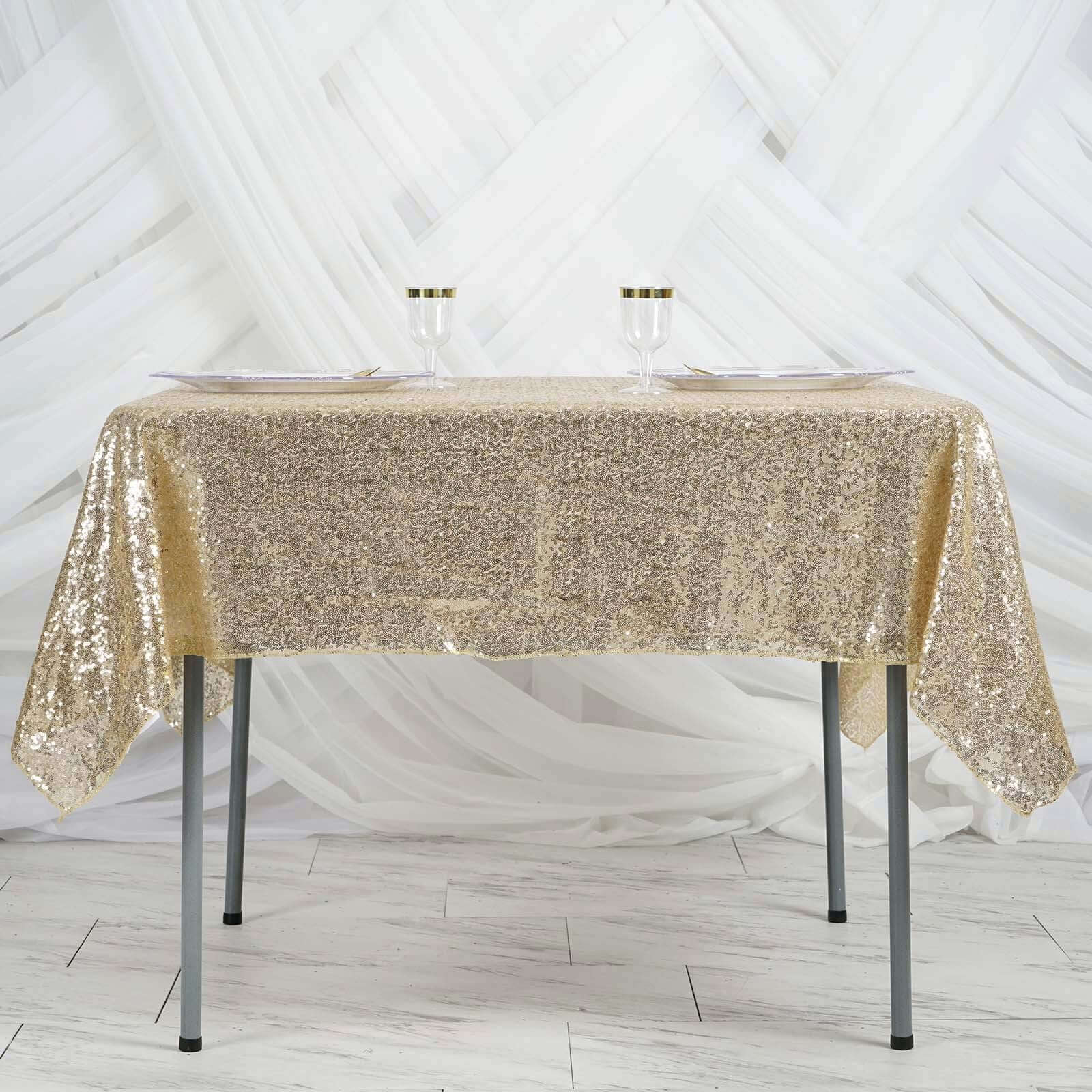 Sequin 60"x60" Table Overlay Square Tablecloth Champagne - Luxe Wedding Table Topper