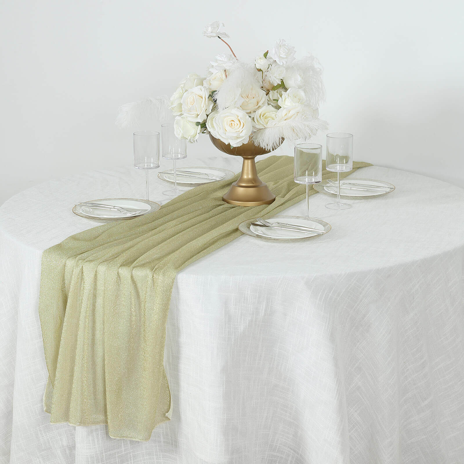Glitter Gauze 27"x120" Table Runner Champagne - Sparkling Reusable Sheer Table Linen