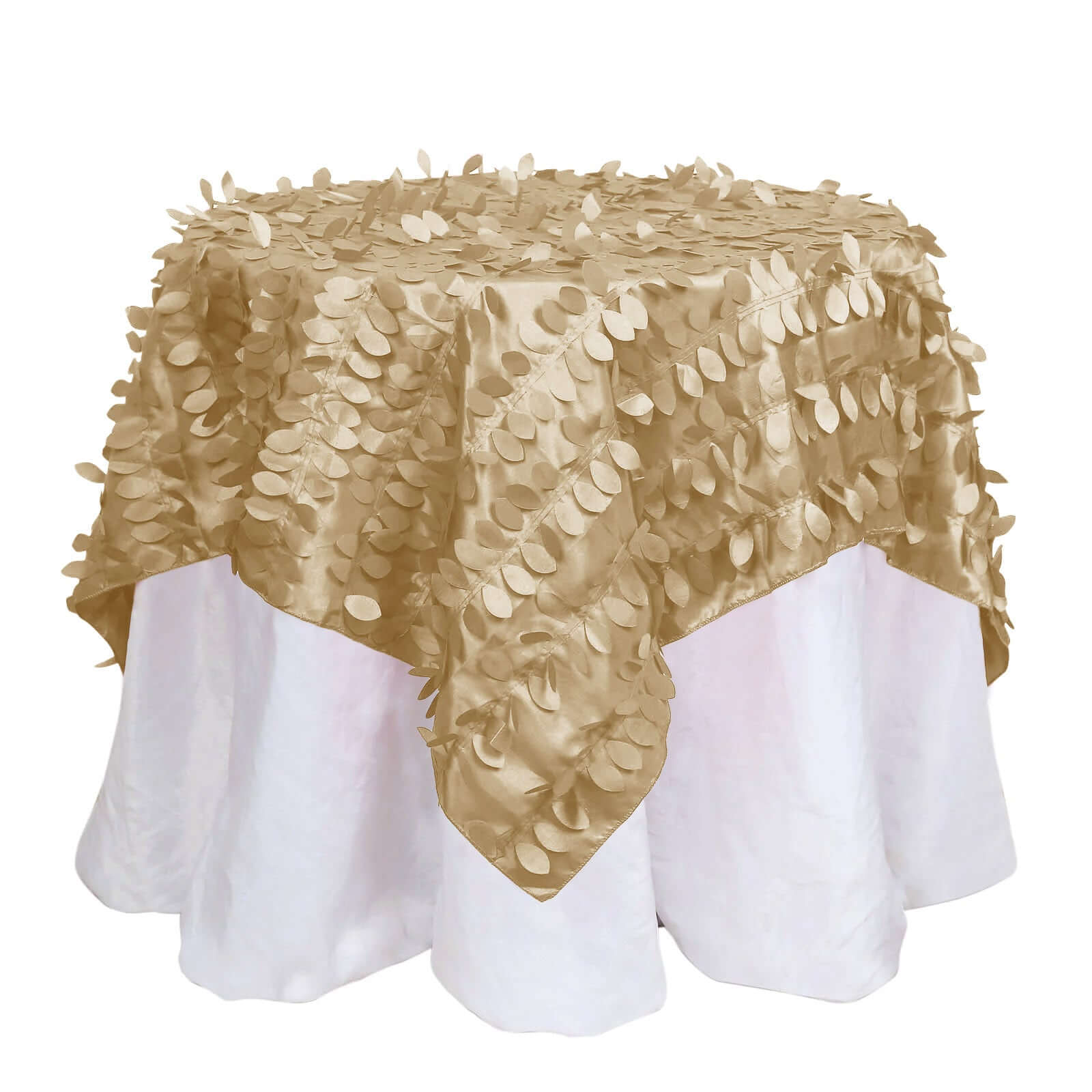 Taffeta 54"x54" Table Overlay Square Tablecloth Champagne 3D Leaf Petal Table Cover