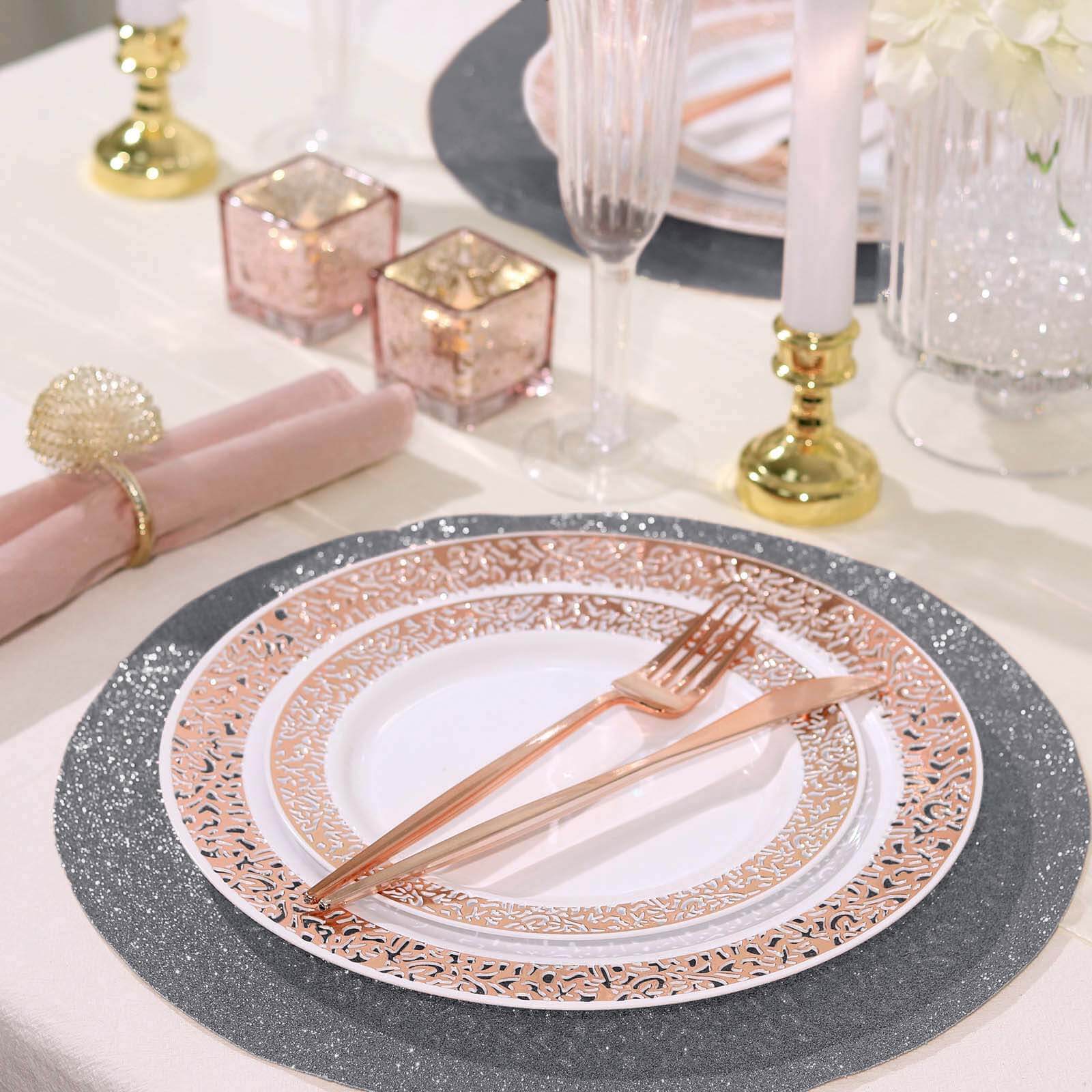 6-Pack Placemats Glitter Design Charcoal Gray Sparkle Round - Non-Slip Decorative Dining Table Mats 13"