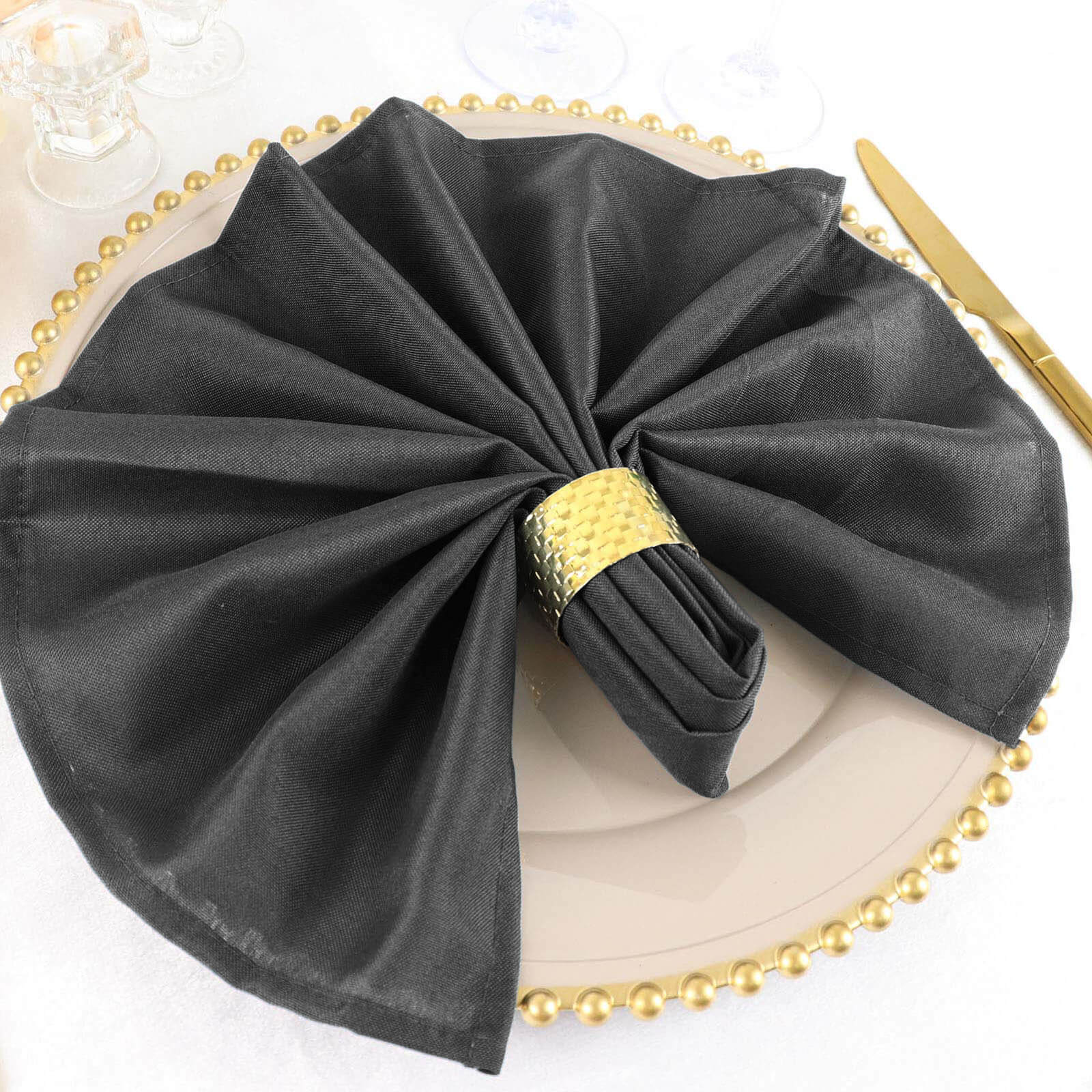 5 Pack Polyester 20"x20" Napkins Charcoal Gray - Wrinkle Resistant & Easy Care Cloth Napkins