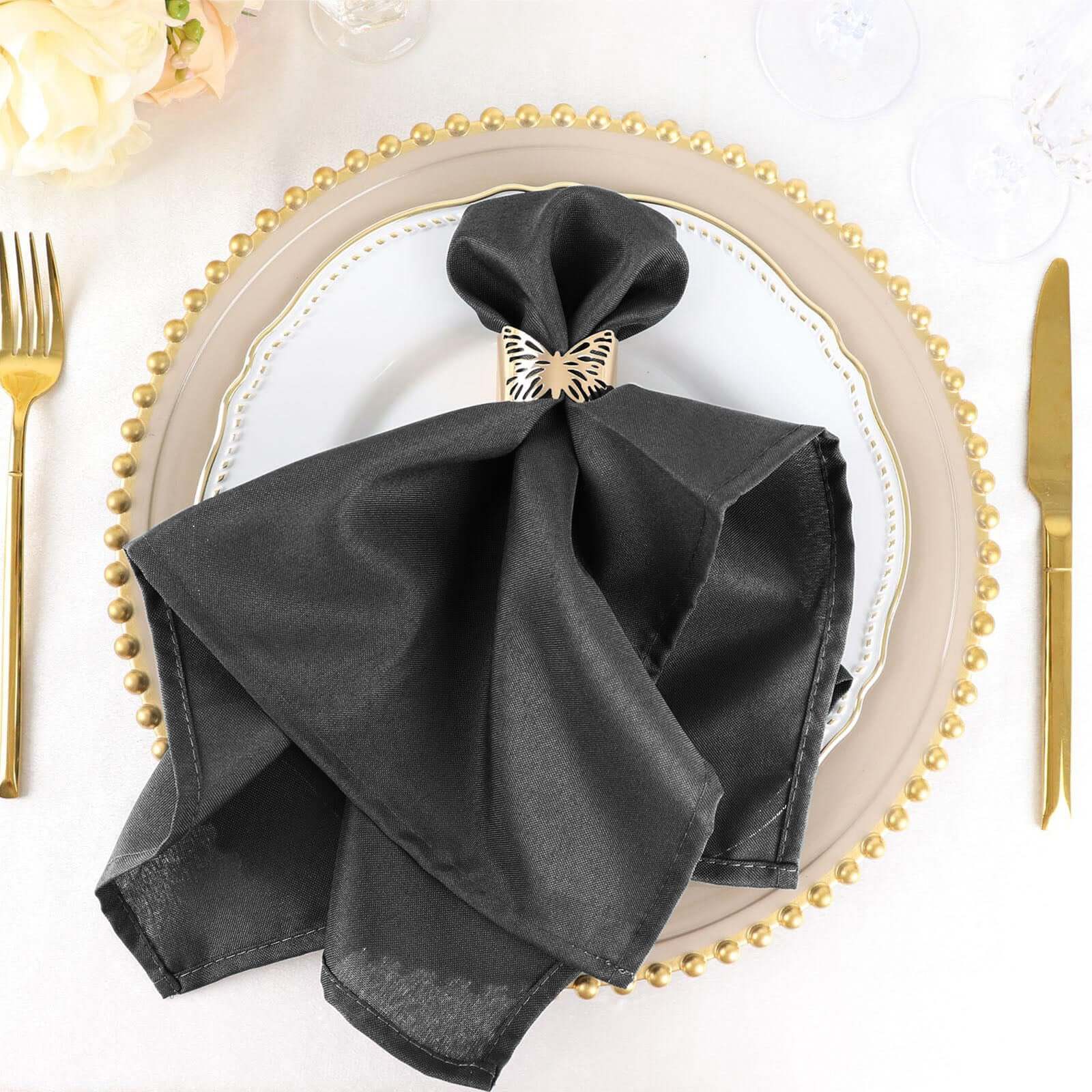 5 Pack Polyester 20"x20" Napkins Charcoal Gray - Wrinkle Resistant & Easy Care Cloth Napkins