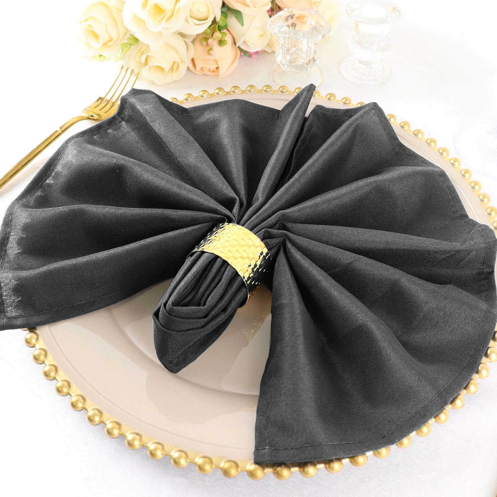 5 Pack Polyester 20"x20" Napkins Charcoal Gray - Wrinkle Resistant & Easy Care Cloth Napkins