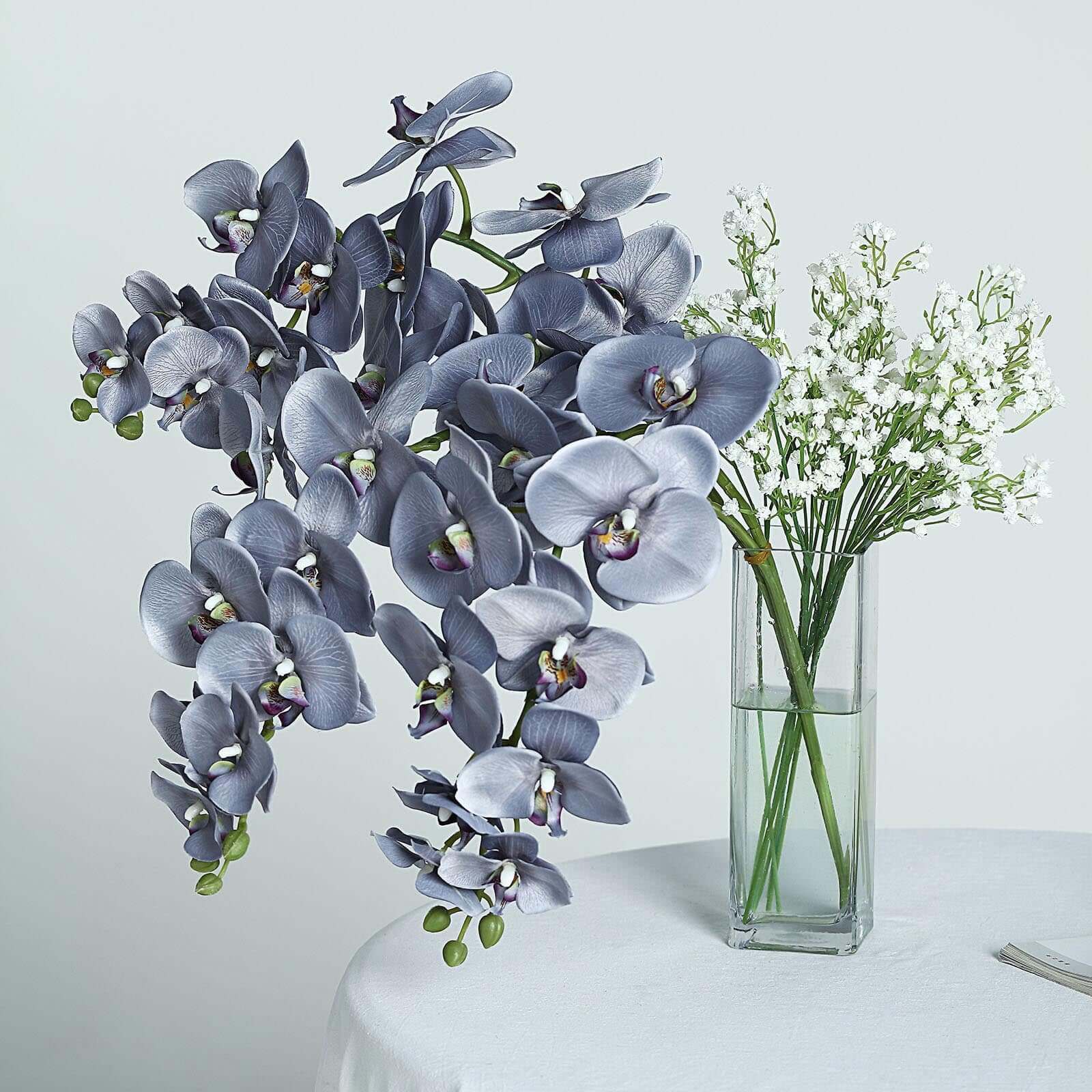 2 Stems 40" Tall Charcoal Gray Artificial Silk Orchid Flower Bouquets