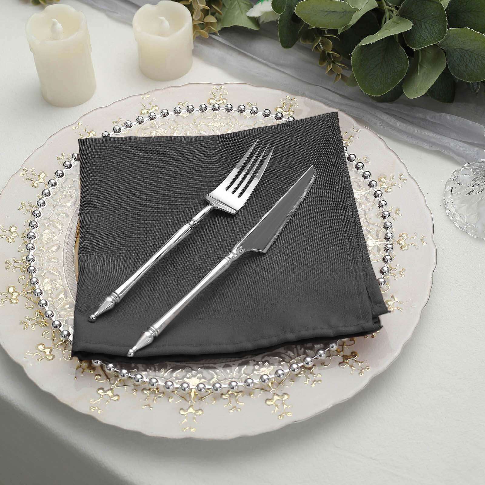 5 Pack Polyester 17"x17" Napkins Charcoal Gray - Durable & Wrinkle Resistant Dinner Napkins