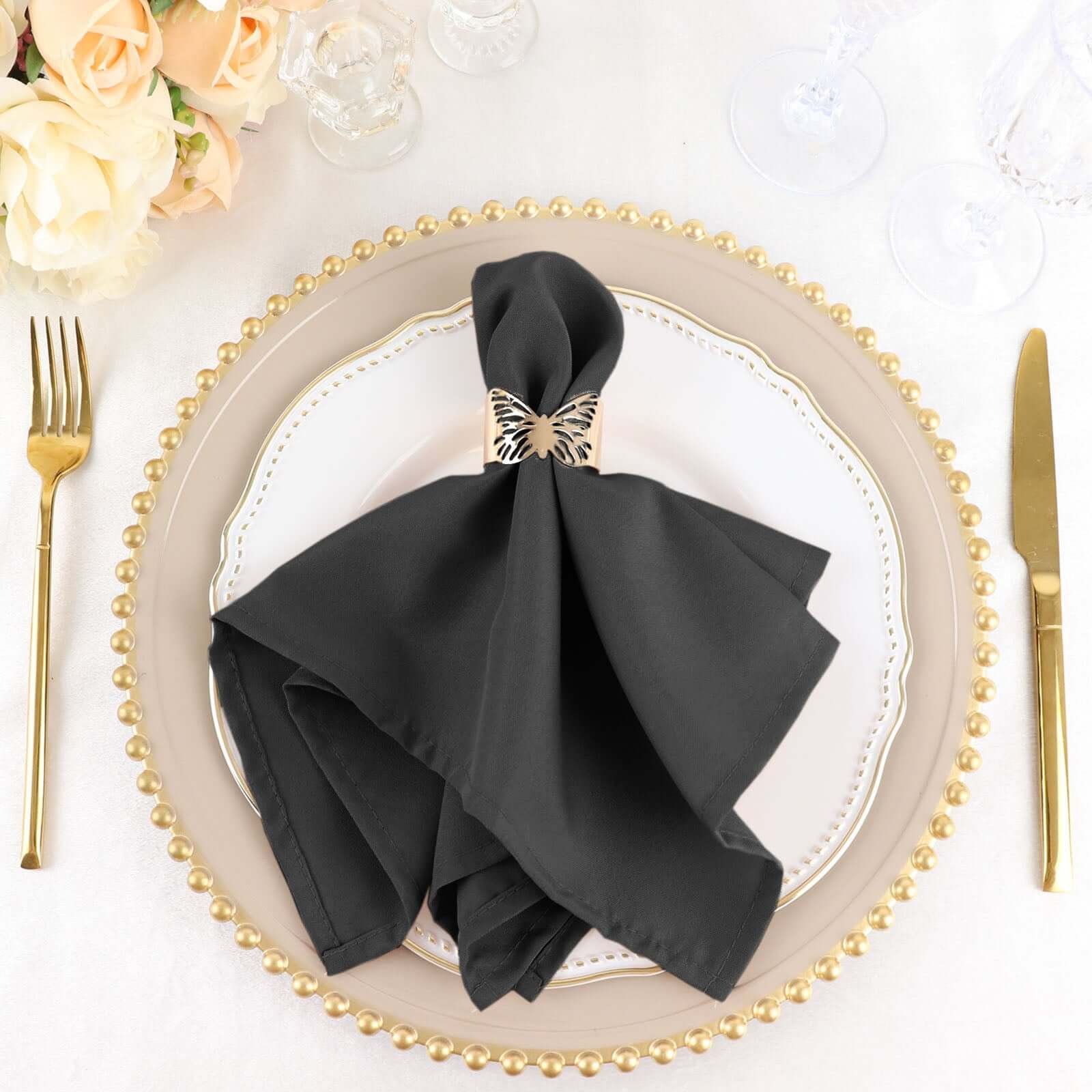 5 Pack Polyester 17"x17" Napkins Charcoal Gray - Durable & Wrinkle Resistant Dinner Napkins