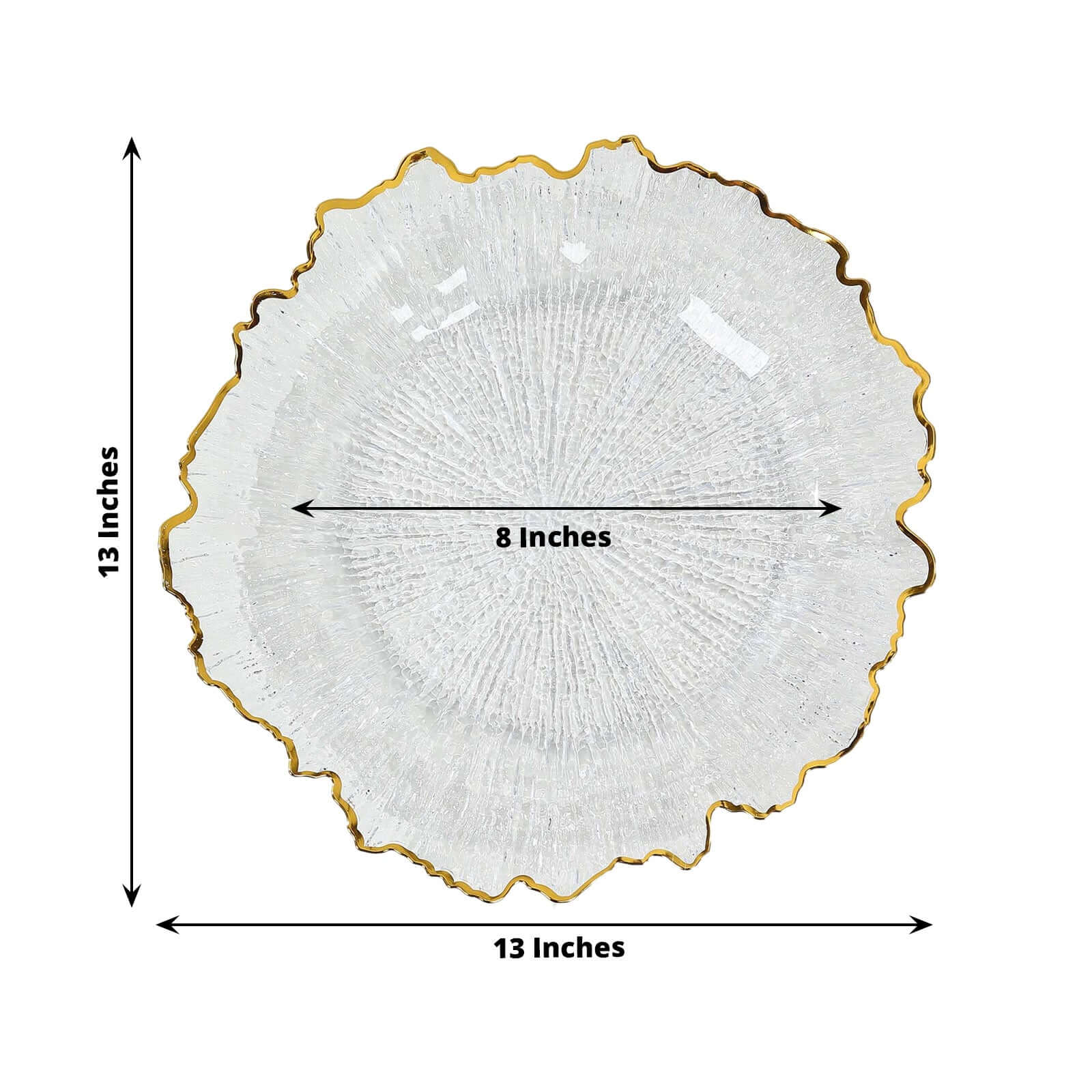 6-Pack Plastic Round Charger Plates 12" in Clear Reef Design with Gold Rim, Decorative Dinner Party Serving Plates