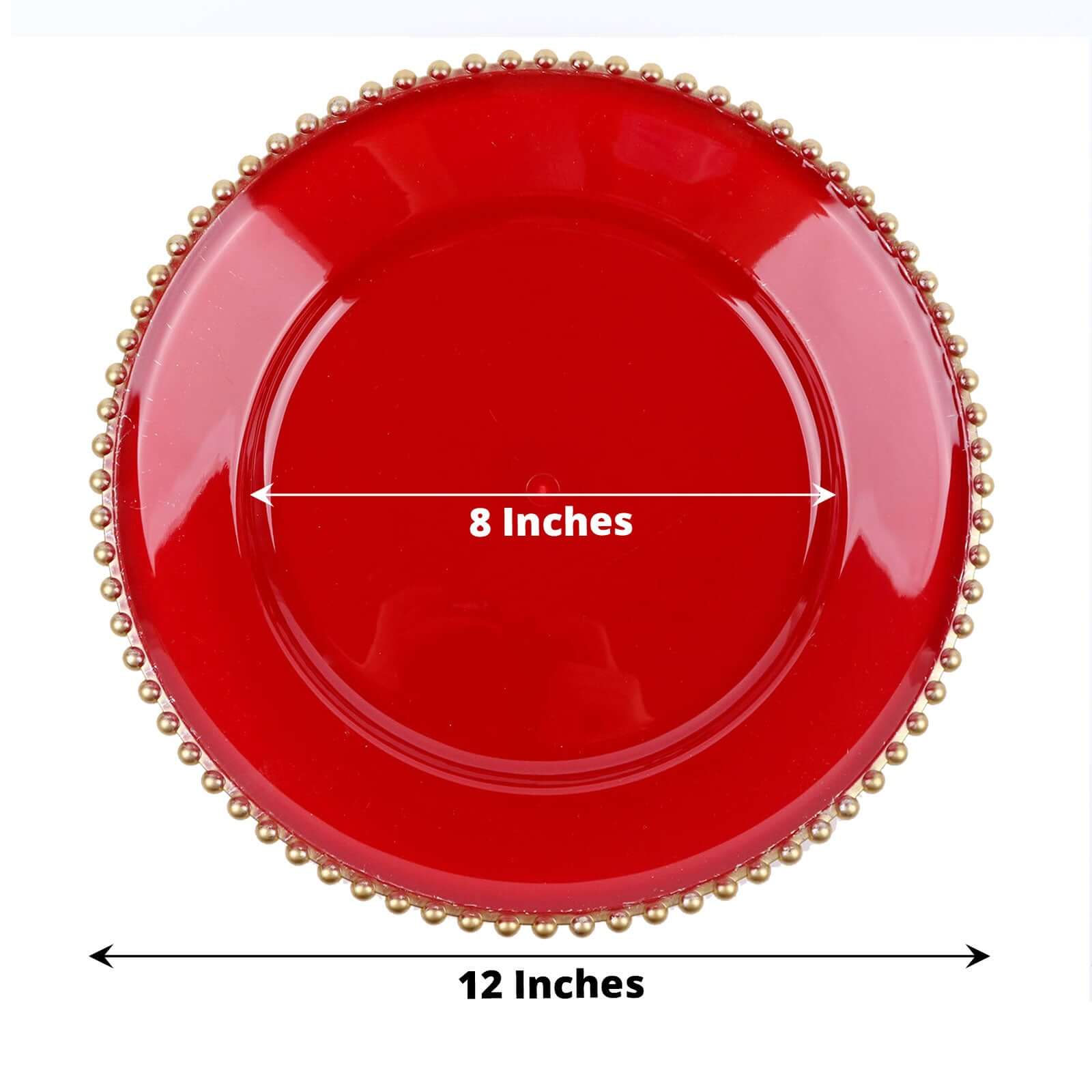 6-Pack Acrylic Round Charger Plates 13" in Red with Gold Beaded Rim, Decorative Dinner Party Charger Tableware